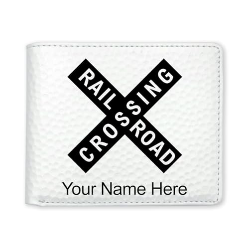 LaserGram Faux Leather Bi-Fold Wallet, Railroad Crossing Sign 1, Personalized Engraving Included (Golf White)