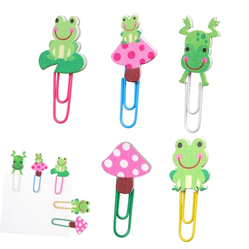DOITOOL 5pcs Colorful Cartoon Wooden Lotus Leaf Paper Clips for Office School and Home Use Decorative Stationery Supplies for Boys and Girls and Adults