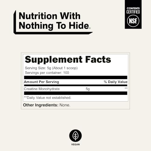 NAKED Pure Micronized Creatine Monohydrate Powder - NSF Certified, Unflavored, 500g, 1.1lb Bulk - Vegan, Non-GMO, Gluten-Free, Soy-Free, No Fillers, Supports Muscle Growth & Strength - 100 Servings - 4