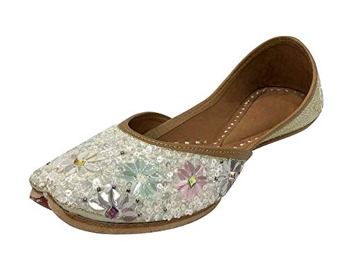 Stop n Style Ladies Crystal Work Punjabi Jutti Ethnic Mojari Handmade Rajasthani Juti White Multi by Stop n Style - Used condition - US$36.15
