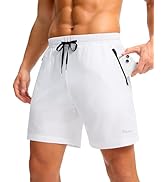 Pudolla Men's Running Gym Shorts with Zipper Pockets 7" Lightweight Quick Dry Running Workout Ath...