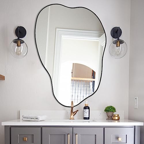 POZINO Asymmetrical Mirror, Black Irregular Mirrors, Cloud Shaped Mirrors, Unique
