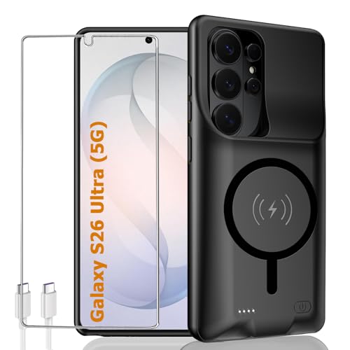 Battery Case for Galaxy S26 Ultra,12000mAh Portable Protective Smart Wireless Charging Case Support Carplay Compatible with Galaxy S26 Ultra(6.9 inches)Rechargeable Extended Battery Case(Black)