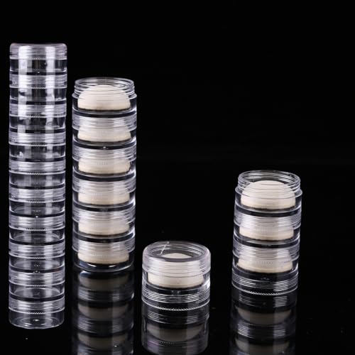 Image of BAOFALI 70 PCS Stackable Plastic Containers, Clear Storage Box Round Organizer Jars for Beads, Buttons, DIY Art CraftJewelry Nail Accessory (919x3.5cm / 7.5X.5inch)