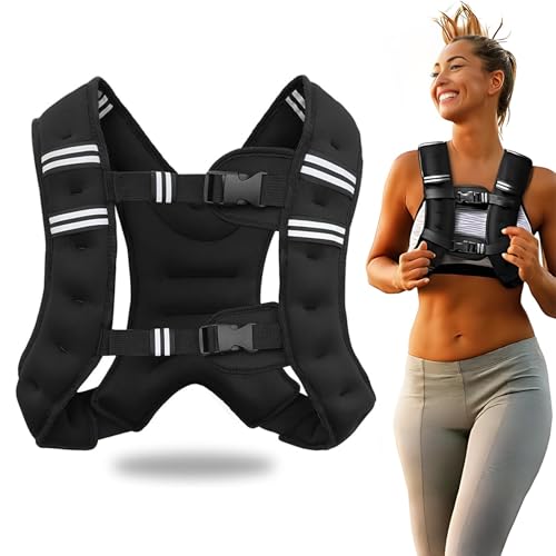 Chaleco con Peso para Ejercicio de 5 KG, Chaleco de Peso Ajustable, Weighted Vest con Rayas Reflectantes y Bolsa de Malla, Adecuado para Entrenamiento...