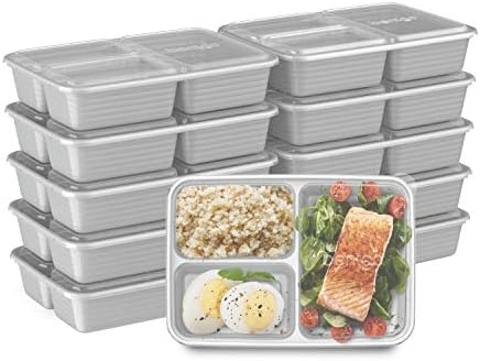 Bentgo Prep 3-Compartment Meal-Prep Containers with Custom-Fit Lids - Microwaveable, Durable, Reusable, BPA-Free, Freezer and Dishwasher Safe Food Storage Containers - 10 Trays & 10 Lids (Silver)