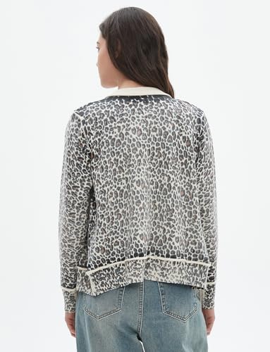 Women's Leopard Knit Cardigan Cropped Front Button Sweater Long Sleeves Casual Crewneck Cardigan Sweater Outerwear3