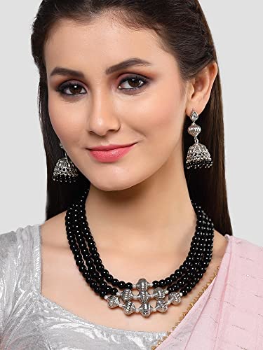 Image of Karatcart Gold Plated Green Crystal and Pearl Studded Kundan Rani-Haar Necklace Set for Women