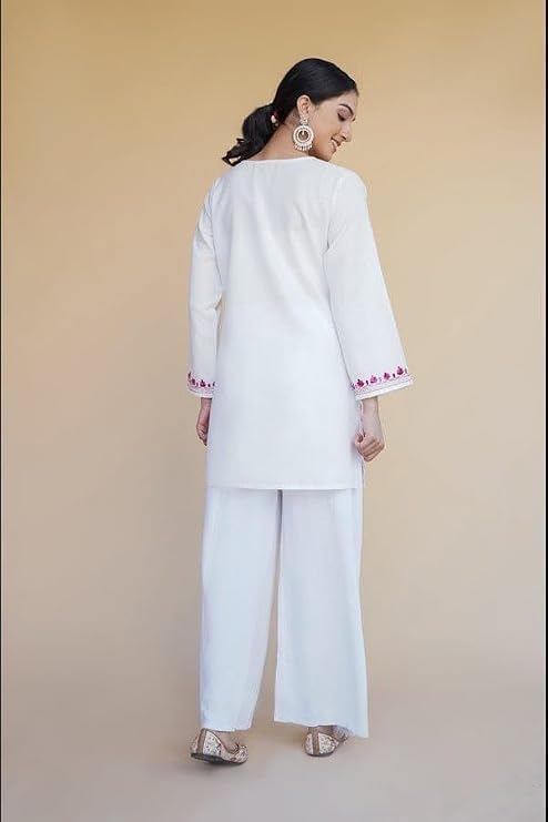 Image of Women's Magenta Embroidered Kurti with Floral Yoke Design