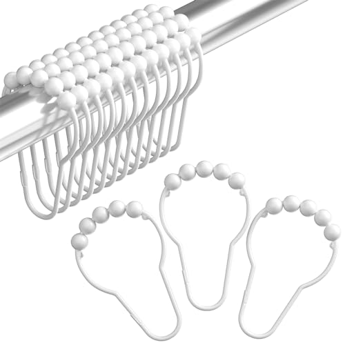 Amazer Shower Curtain Hooks Decorative Shower Curtain Hooks Rust-Resistant Stainless Steel Shower Curtain Hooks for Bathroom Shower Rod-Set of 12 Polished White