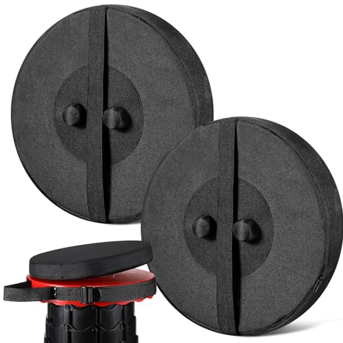 Suzile 2 Pieces Telescopic Stool Cushion (Exclude Stool) with Memory Foam Retractable Folding Stool Cushion with Elastic Strap Round Thickened Folding Cushion