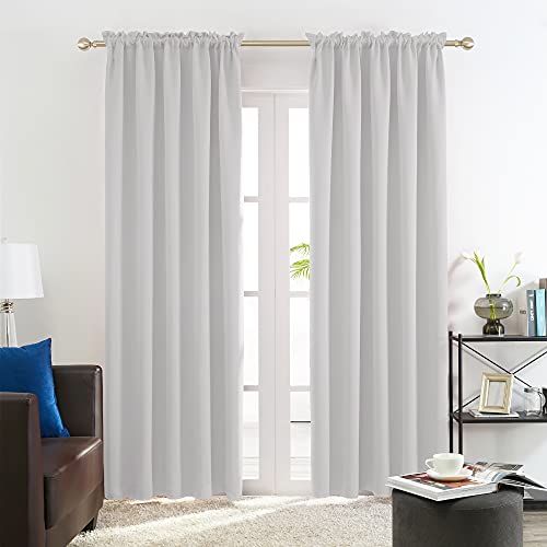 Image of Deconovo Polyresin Solid Rod Pocket Blackout Curtain, 7 Feet, Greyish White