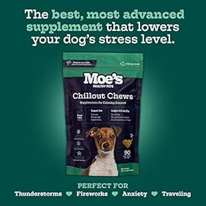 Moe’s Hemp Calming Chews for Dogs – Helps Aid with Storms, Fireworks, Chewing, Barking, Travel, Stress, Anxiety & Separation Anxiety – Tryptophan + Chamomile – Made in The USA – (Peanut Butter)