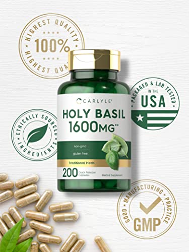 Carlyle Holy Basil 1600 Mg | 200 Capsules | Tulsi Holy Basil Leaf Extract | Herbal Supplement | Non-Gmo, Gluten Free #TOP4