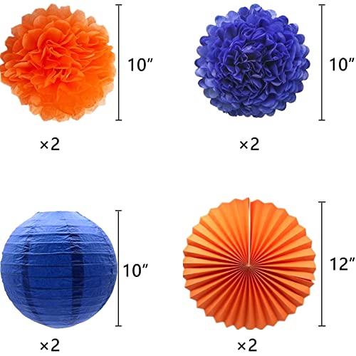 Image of Blue Graduation Orange Party Decoration Class Banner Hanging Pom Poms Flowers High School College Grad Supplies
