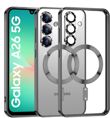 Image of VONZEE Clear Logo Electroplating Transparent Case for Samsung Galaxy A26 5G, Magnetic Plating Electroplate TPU Cover, Individual Camera Protection for Each Lens- Black
