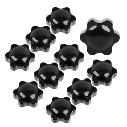 YTKavq M4 Thread Knurled Star Knobs,5/32″ Non-Through Hole Star Plum Handle Nuts，6-Lobe Hand Knobs for 3D Printer, CNC (Black，10 Pcs)
