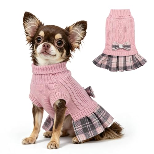 YUDODO Small Dog Sweater Dress with Bowtie Turtleneck - Knitted Pet Clothes by YUDODO - Used condition - US$15.72
