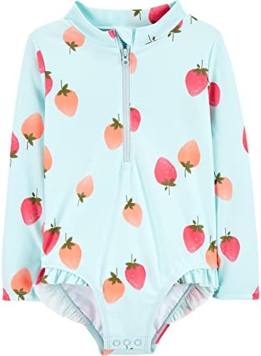 Simple Joys by Carter's Baby Girls' One Piece Rashguard, Blue, Strawberry, 18 Months