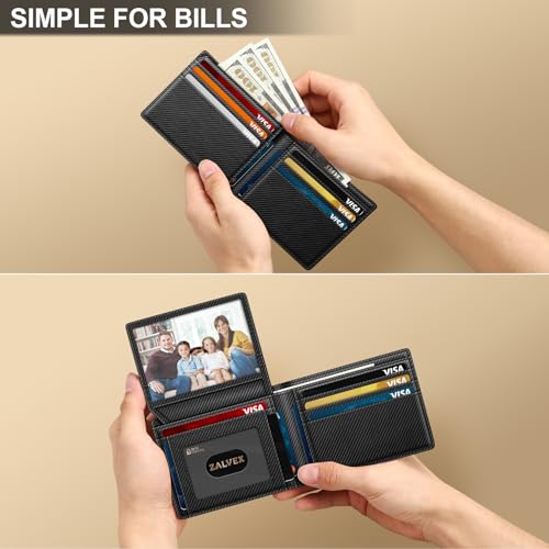 Image of Wallet for Men Slim RFID Blocking Leather Credit Card Holder Wallet for 14 Cards, Bifold Minimalist Thin Wallet with 2 ID Windows & Cash Slot, Front Pockt Carteras Para Hombres, Birthday Gifts for Men