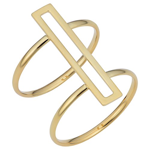 Bague double bande en or jaune 14 carats Kooljewelry pour femme