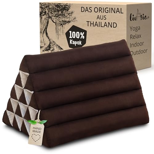 Preisvergleich Produktbild livasia Rückenstützkissen modern einfarbig extrahoch - 40x55x35cm - Dreieckskissen für Garten / Balkon, Keilkissen Kapok, Lagerungskissen für Beine, handgefertigt, Meditationskissen (Braun Uni)