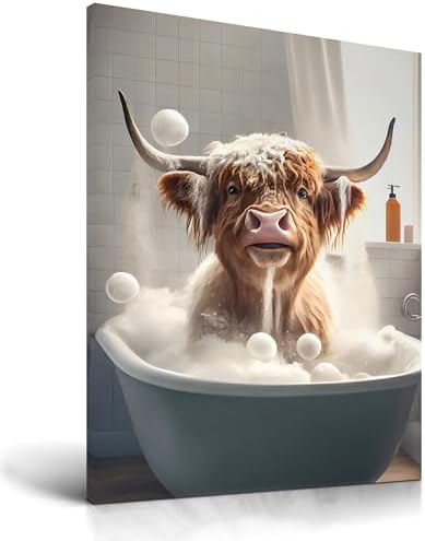 UPWOIGH 12x16 Framed Highland Cow Bathroom Wall Art