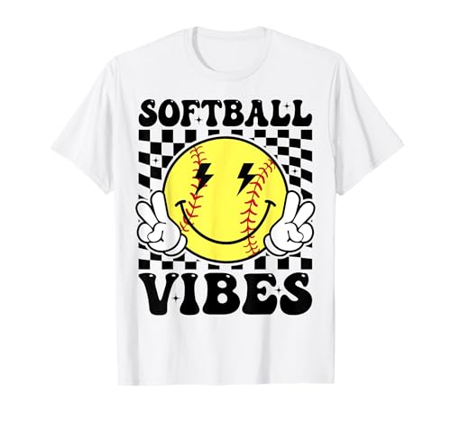 Softball Vibes Softball Retro Groovy Game Day Chicas Mujeres Camiseta