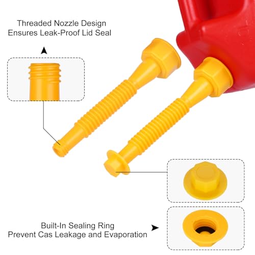 Gas Can Spout Replacement,Fuel Can Spout,Gas Tank Nozzle,Gas Can Nozzle,(3Kit-Yellow) with 3 Coarse Thread Caps & 3 Fine Thread Caps,Flexible Pour Nozzle Suitable,Built in Sealing Ring Prevent Leakage - Thumbnail 6