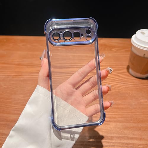 Funda para Google Pixel 9 Pro con trasera transparente y protector de cámara azul claro 4