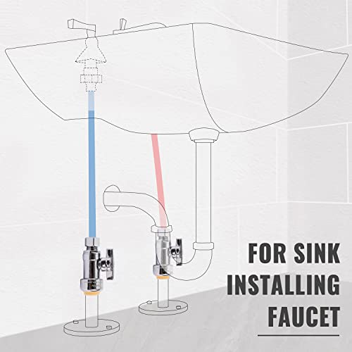 Sungator Straight Shut Off, 12-Pack Push Fit Water Stop Valve 1/2" Ptc X 3/8" Compression With Disconnect Clip, Push-To-Connect, Pex, Copper, Cpvc, Pe-Rt, 1/4 Turn On/Off, No Lead Brass #TOP4