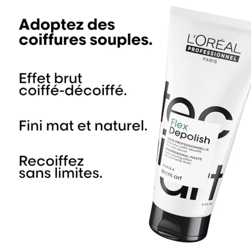 L'OREAL PROFESSIONNEL - Pâte Déstructurante Flex Depolish Tecni Art - Homme & Femme - Coiffures Souples & Effets Coiffés-Décoiffés - Fini Mat & Naturel - Tous Types de Cheveux - 100 ml
