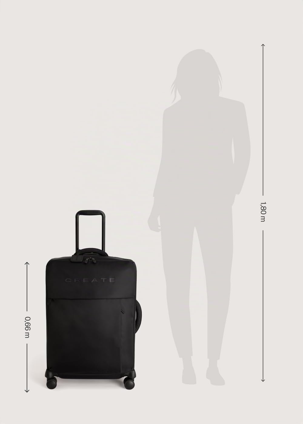 CREATE / Luggage Studio Soft/Valise Souple en Polyester Noir / 47x25,5x65cm / Serrure TSA, 4 Roues Doubles multidirectionnelles, poignée télescopique, Tissu imperméable, étiquette d'identification