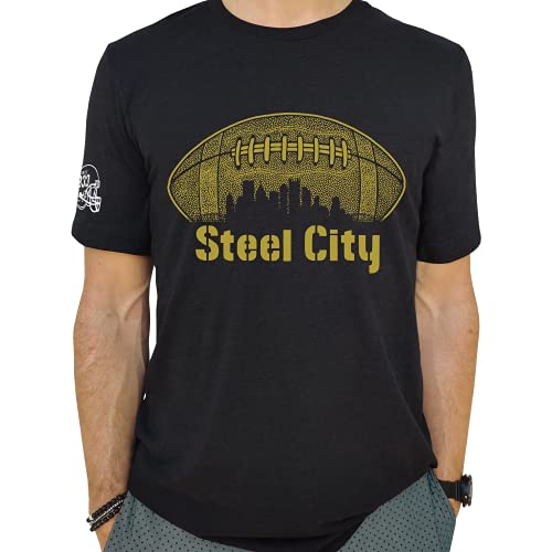 SCOBAR Steel City Skyline T-Shirt Hand-Drawn Modern Fit Printed in USA (Steel City Black X-Small)