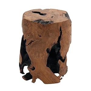 Deco 79 Teak Wood Handmade Live Edge Stump Accent Table with Charred Detailing, 14″ x 14″ x 18″, Brown