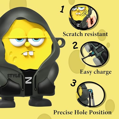 Image of Meyaar Silicone Case for Apple Airpods Pro 3 (2025) Cute Design for Airpods Pro 3 with Keychain Shockproof Protective Case Cover (Spnge-Bob (Yellow))
