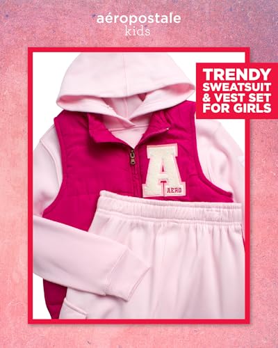 Image of AEROPOSTALE Girls Joggers Set - 3 Piece Puffer Vest, Pullover Hoodie and Cargo Jogger Sweatpants for Girls (Sizes: 4-16)
