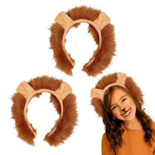 TUONYIS 2 Pièces Serre-tête de Lion avec Oreilles et Crinière de Lion Costume de Lion Serre-Têtes d'Animaux Set de Costume de Lion Bandeaux de Maquillage pour...