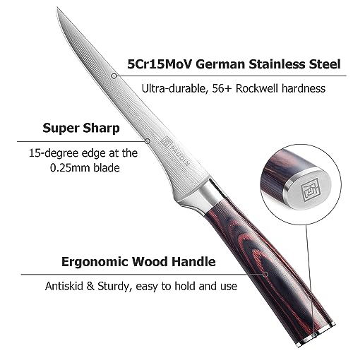 PAUDIN Boning Knife Super Sharp Fillet Knife 6 Inch German High Carbon Stainless Steel Flexible Kitchen Knife for Meat Fish Poultry Chicken with Ergonomic Handle
