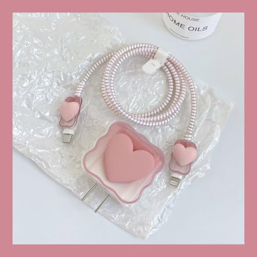 Protector de cable de datos USB iPhone XR 11 12 13 14 15 Pro Max silicona rosa forma corazón 20W 2
