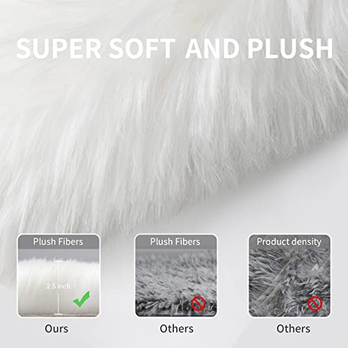 Faux Fur Rug For Bedroom, Fluffy Runner Rugs Soft Sheepskin Rug Sofa Couch Seat Cushion, 2X6Ft White Plush Area Rug Shag Rugs Floor Carpets For Nursery Bedside, Cute Shaggy Fuzzy Home Decor #TOP5