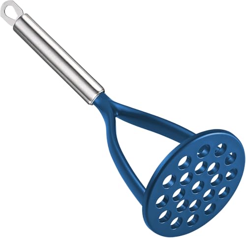 Tenta Kitchen Triturador de patatas con mango largo de acero inoxidable, plato grande para triturar patatas con agujero redondo para alimentos para bebés, resistente y fácil de usar para cocinar y