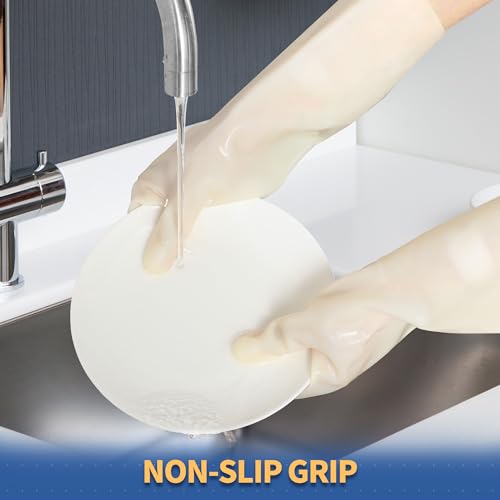 BOOMJOY Nitrile Cleaning Gloves, Heavy Duty Dishwashing Gloves, Reusable Large Gloves for Kitchen, Bathroom, Gardening, Working, Pet Care - White, 3 Pairs, Size L - Thumbnail 3