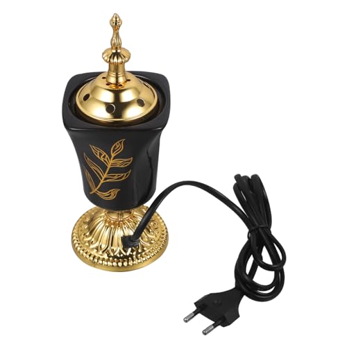 EXAOMBLE Horno de Incienso Eléctrico Decorativo de Incensario Portátil para Hogar Bar Censer de Cerámica Vintage Color Negro Acv