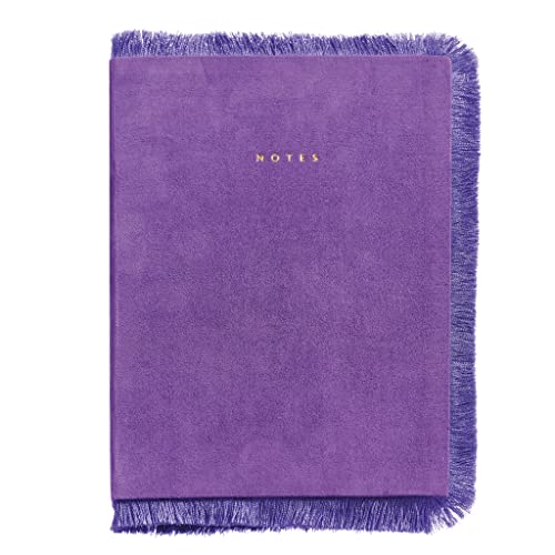 Miquelrius - Cuaderno A5, Liso, 80 Hojas, Cosido, Tapa Forrada en Tela Efecto Antelina con Flecos, Colección Vintage Lily, Lila