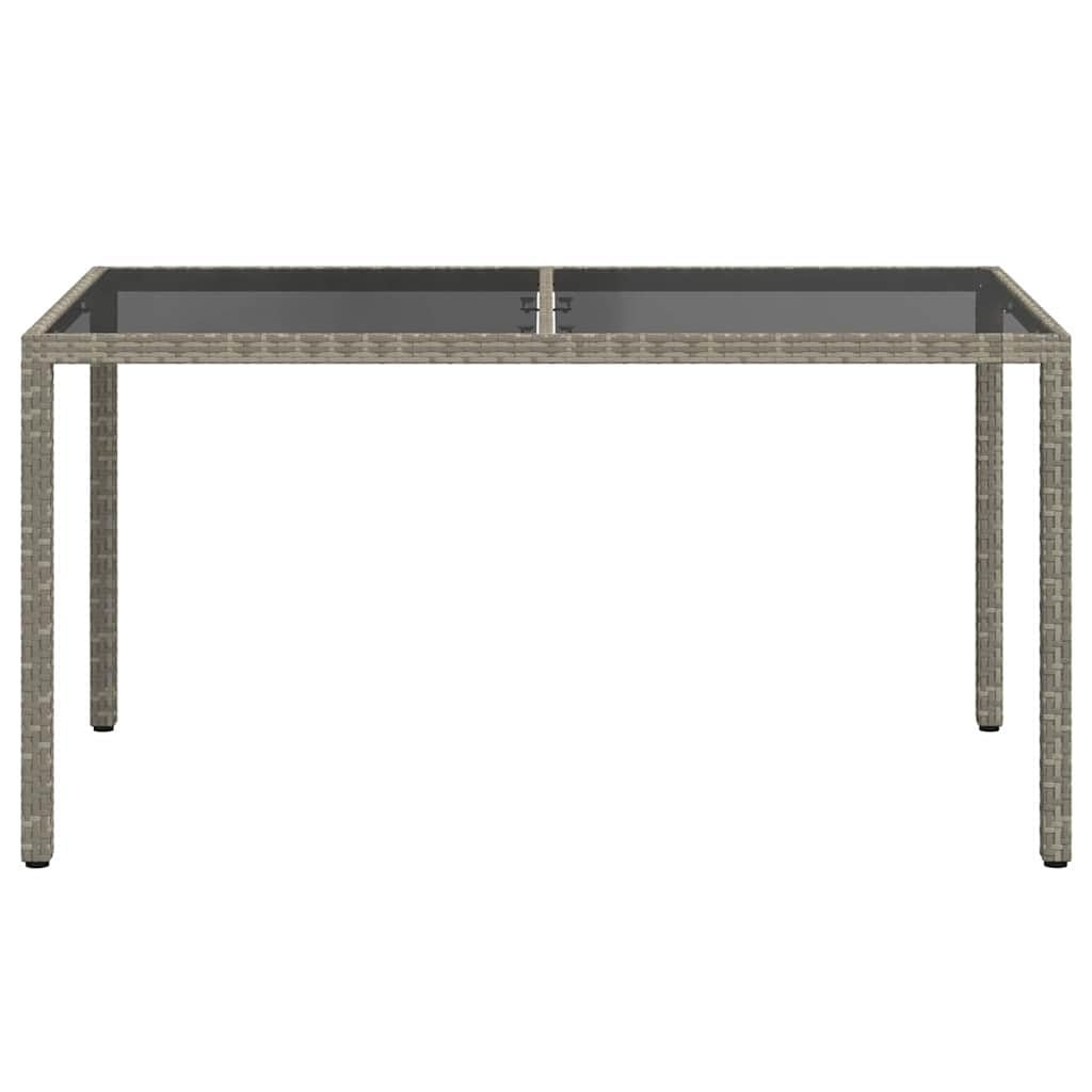 Mesa de jardín 150 x 90 x 75 cm de polirratán y cristal templado en gris, plegable, resistente a la intemperie, diseño moderno con estructura de acero resistente, para balcón, terraza