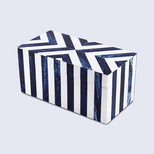 Image of Handicrafts Home Chevron Collection, Storage Organizer Decorative Box Multipurpose Gift - Chevron Blue 10x5x5 inch
