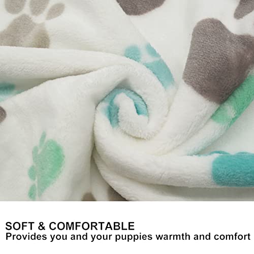 Image of 1 Pack 3 Puppy Blankets Super Soft Warm Sleep Mat Cute PAW Print Blanket Fleece Pet Blanket Flannel Throw Dog Blankets for Small Dogs Puppy Cats,Gray /White /Brown-Small(23 inchx15 inch)