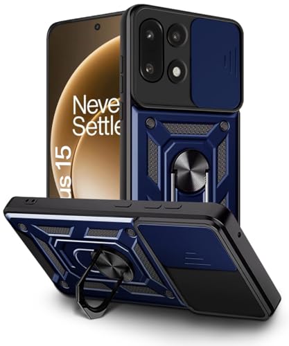 Image of WOW IMAGINE Tough Armor Bumper Mobile Back Case for 1+ OnePlus 15 5G | Sliding Camera Cover | Shock Proof 360 Protection | Hybrid PC + TPU | Ring Holder with Kickstand - Blue