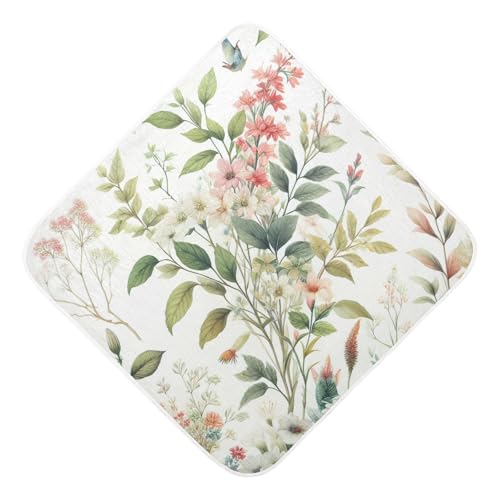 PaChyLuu Watercolor Flowers Spring Botanical Baby Hooded Towel Soft Cotton Baby Towels Ultra Absorbent Bath Towel for Babies Boys Girls, 35x35 Inch